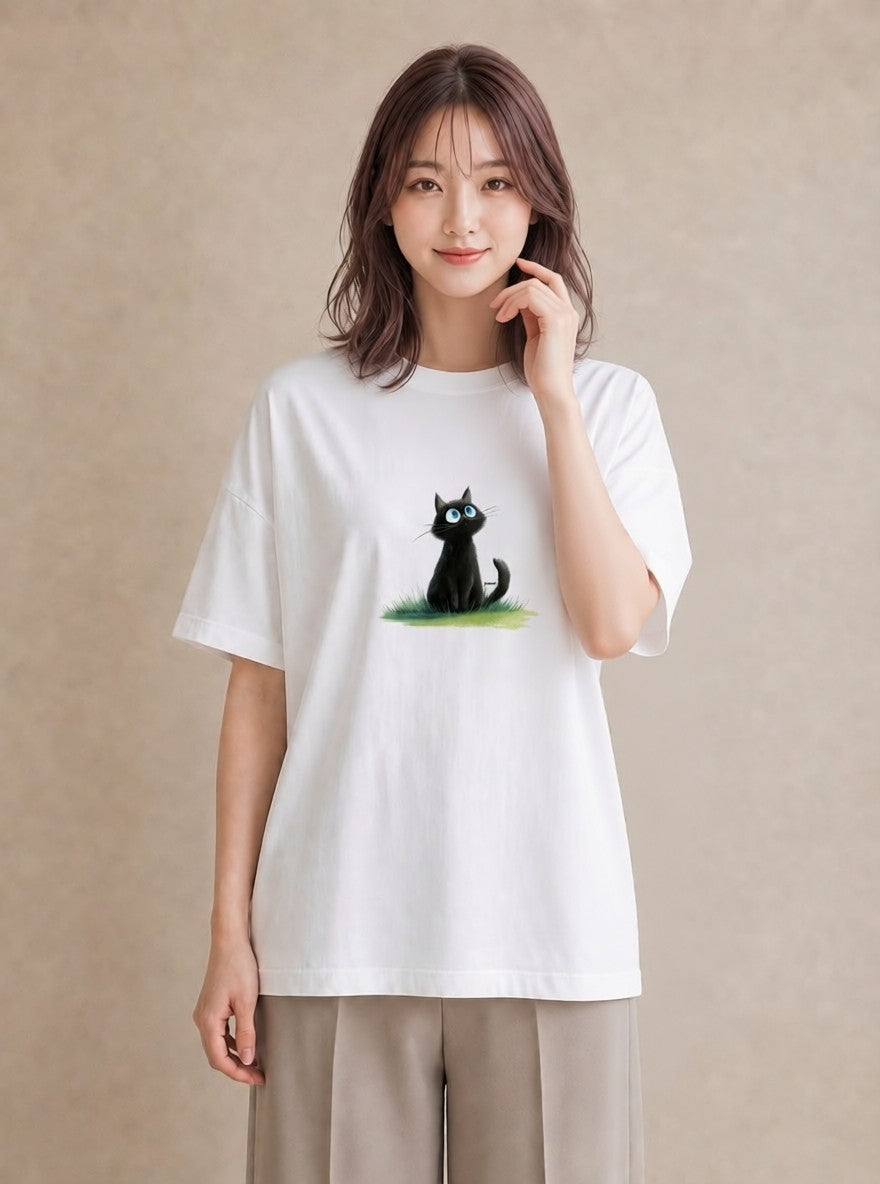 デザインTシャツ レディース ロシアンブルー 猫 ねこ イラスト ユニーク ママ カフェ服 白T YMAZO