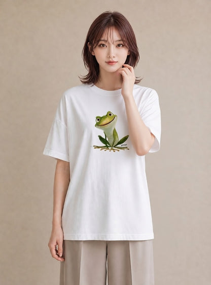 Tシャツ レディース アマガエル ペット 動物 イラスト きれいめカジュアル 部屋着 女性向けギフト 白T YMAZO