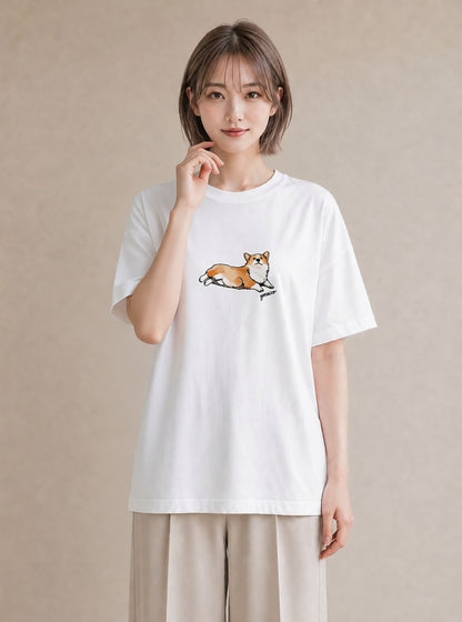 半袖Tシャツ レディース ウェルシュコーギー コーギー 犬 いぬ イラスト お洒落 ホワイトデー 春服 白T YMAZO