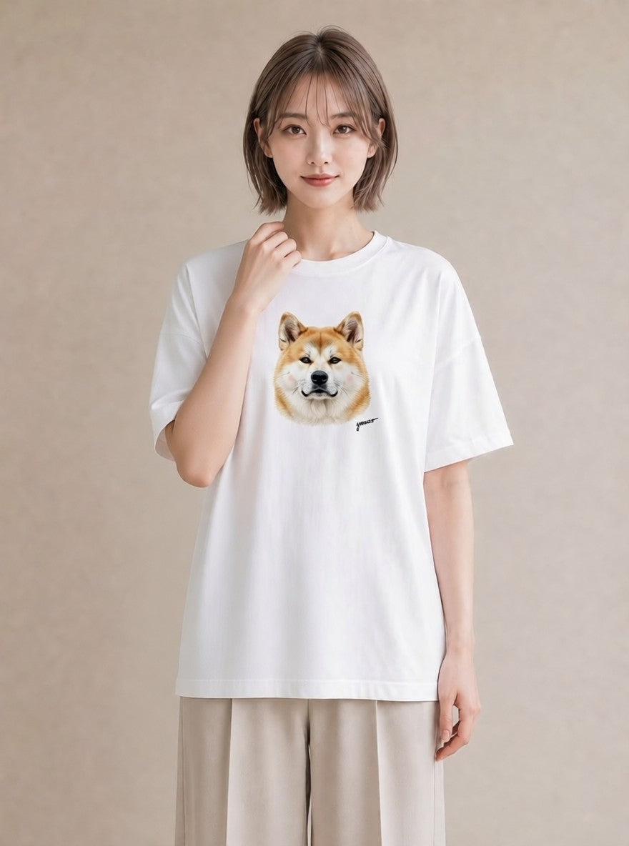 半袖Tシャツ レディース 秋田犬 犬 いぬ イラスト ユニーク 母娘コーデ 自分用 白T YMAZO