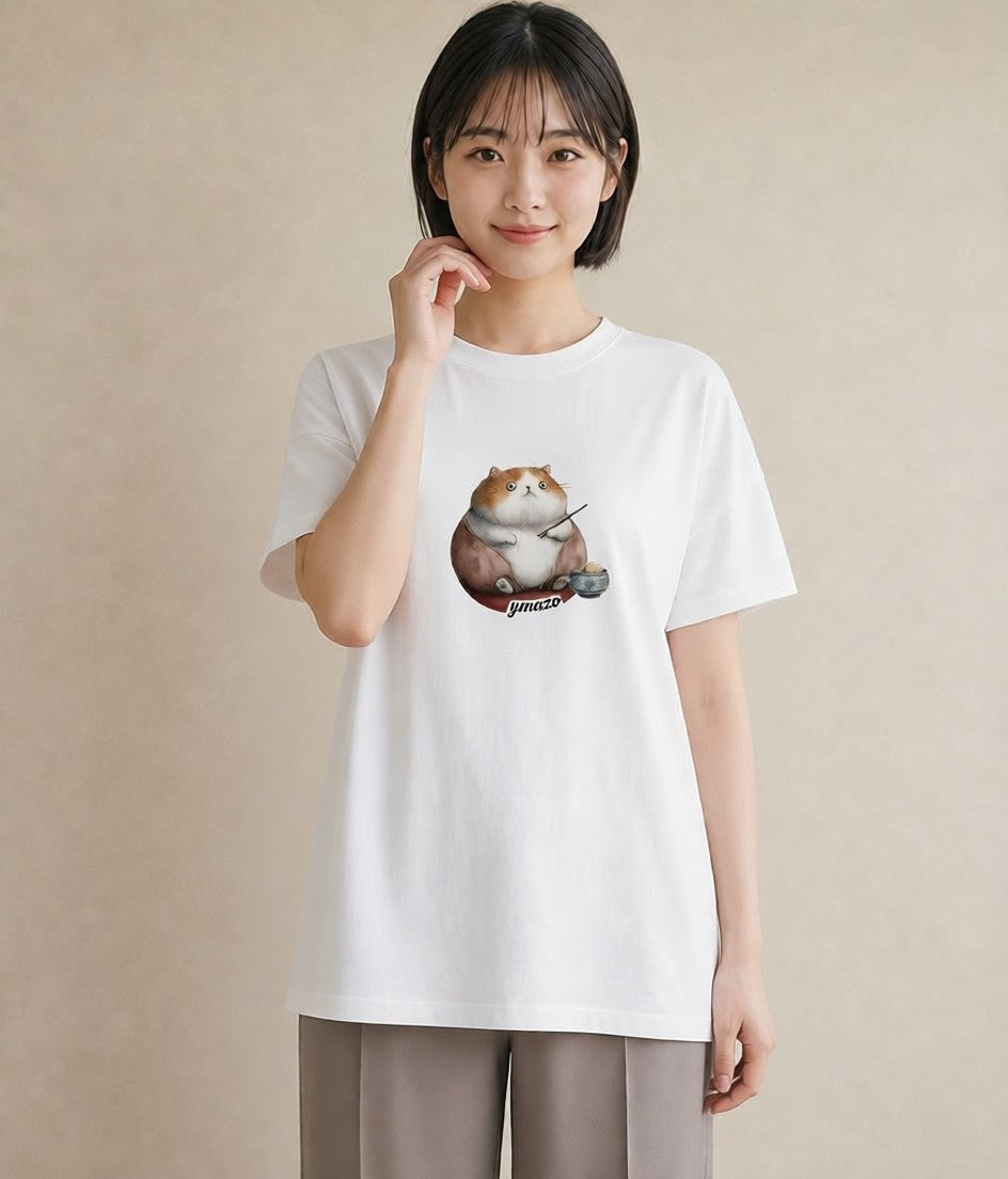 グラフィックTシャツ レディース マンチカン 猫 ねこ イラスト 上品 お出かけ 普段着 白T YMAZO