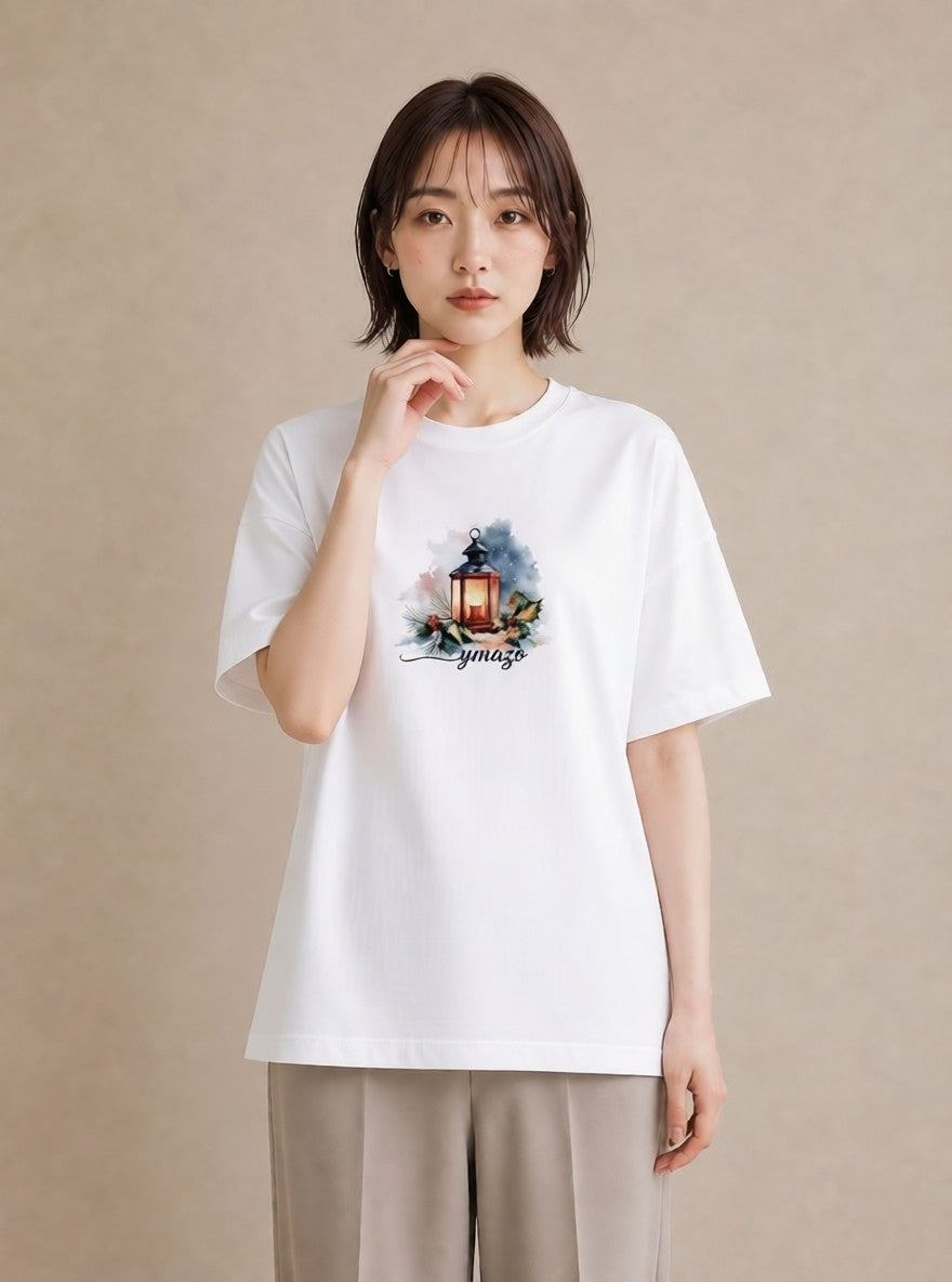 Tシャツ レディース 街灯 夜霧 夜 ナチュラル アンティーク イラスト 抜け感 お揃い 親子 白T YMAZO