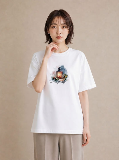 Tシャツ レディース 街灯 夜霧 夜 ナチュラル アンティーク イラスト 抜け感 お揃い 親子 白T YMAZO