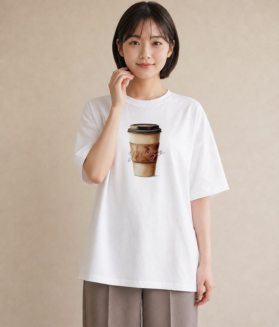 グラフィックTシャツ レディース コーヒー 珈琲 カフェ 食べ物 フード イラスト 個性的 敬老の日 ホワイトデー 白T YMAZO