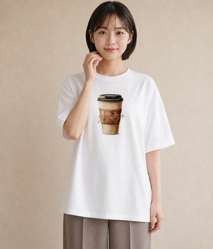 グラフィックTシャツ レディース コーヒー 珈琲 カフェ 食べ物 フード イラスト 個性的 敬老の日 ホワイトデー 白T YMAZO