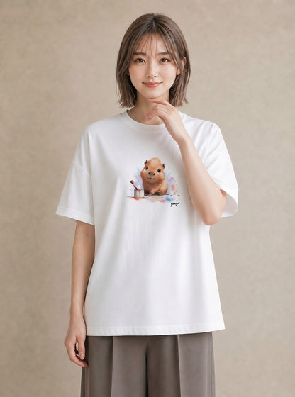 グラフィックTシャツ レディース ジャンガリアンハムスター ペット 動物 イラスト ヴィンテージ風 旅行用 海 白T YMAZO