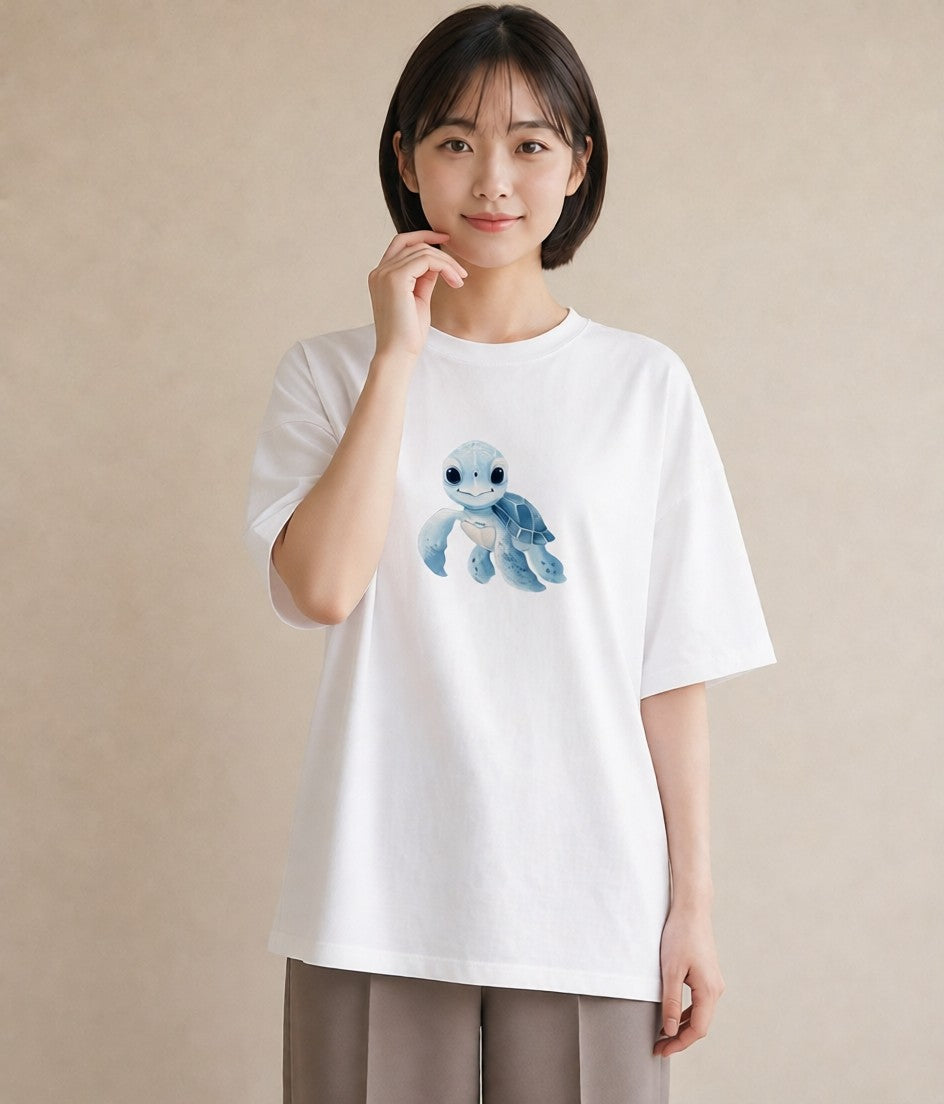 プリントTシャツ レディース ウミガメ 海の生き物 海 イラスト 休日コーデ クリスマス 旅行 白T YMAZO