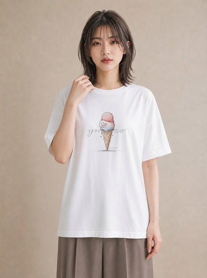 Tシャツ レディース ソフトクリーム 食べ物 フード イラスト こなれ感 ギフト 母の日 白T YMAZO
