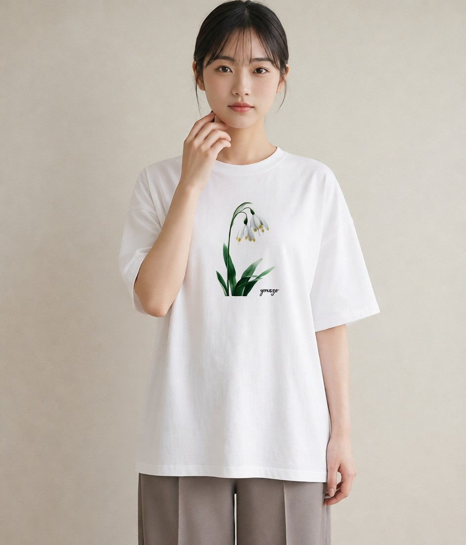 グラフィックTシャツ レディース すずらん 花 花柄 イラスト ポップ 旅行 母娘コーデ 白T YMAZO