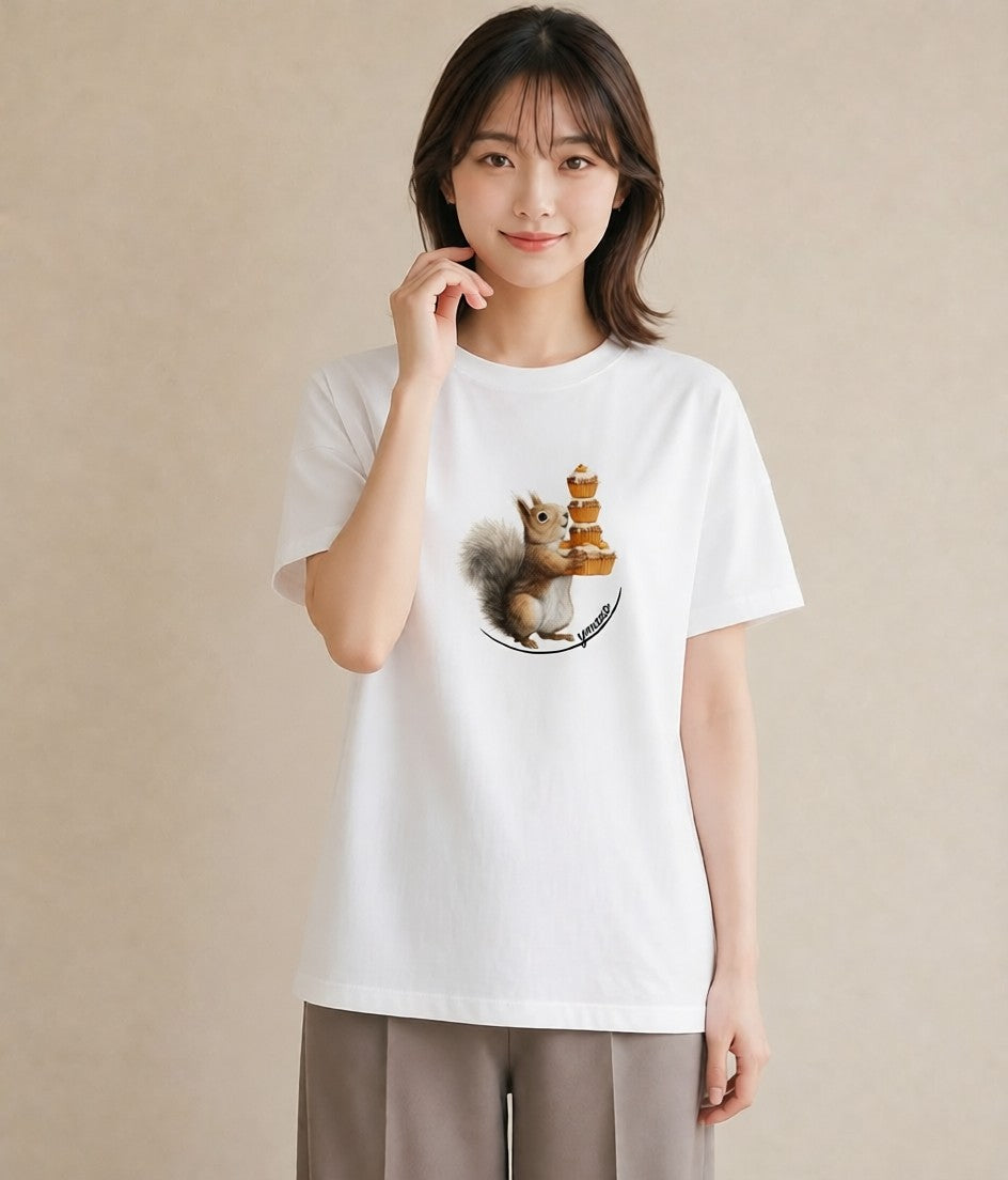 Tシャツ レディース シマリス ペット 動物 イラスト ラフ カジュアルコーデ 買い物 白T YMAZO