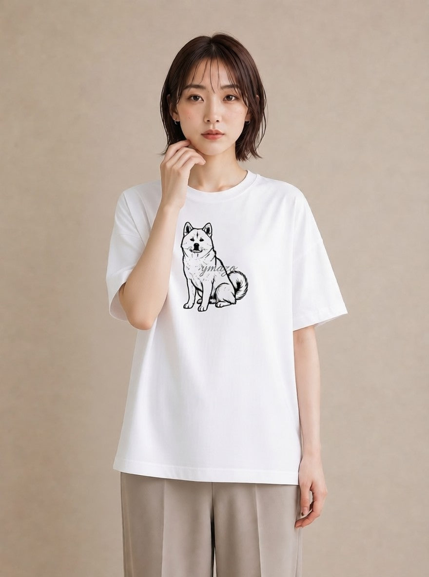 グラフィックTシャツ レディース 秋田犬 犬 いぬ イラスト デイリーウェア 休日 白T YMAZO