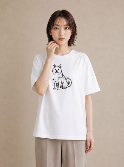 グラフィックTシャツ レディース 秋田犬 犬 いぬ イラスト デイリーウェア 休日 白T YMAZO