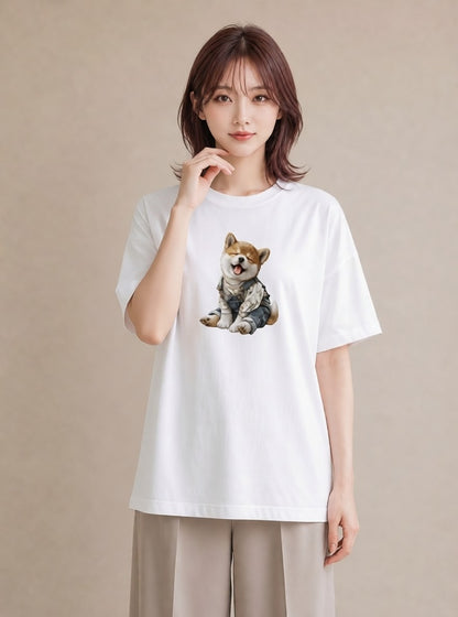 デザインTシャツ レディース 柴犬 しばいぬ 犬 いぬ イラスト ボタニカル カフェ巡り 女子会 白T YMAZO