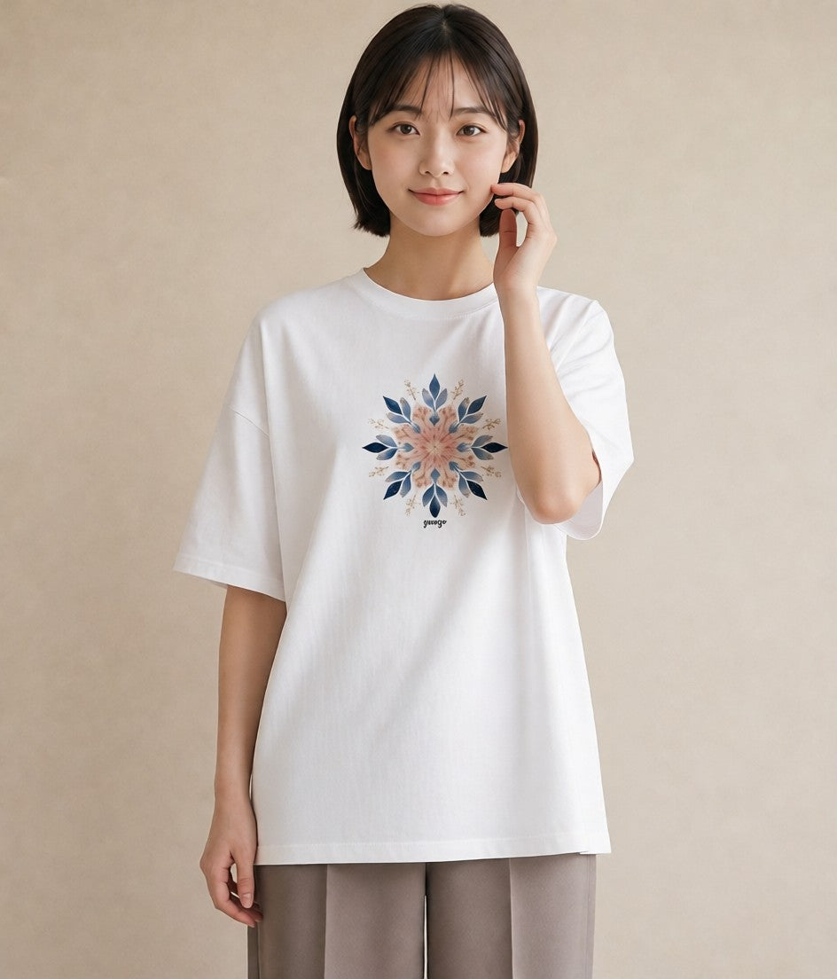 デザインTシャツ レディース 雪の結晶 星空 宇宙 イラスト 北欧風 旅行用 海 白T YMAZO