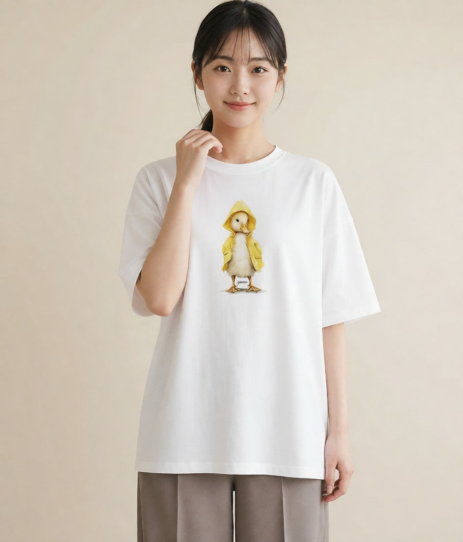 プリントTシャツ レディース ひよこ 動物 アニマル イラスト レトロ 春服 ミセス 白T YMAZO