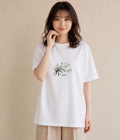 グラフィックTシャツ レディース 金木犀 花 花柄 イラスト 上品 20代 カジュアルコーデ 白T YMAZO
