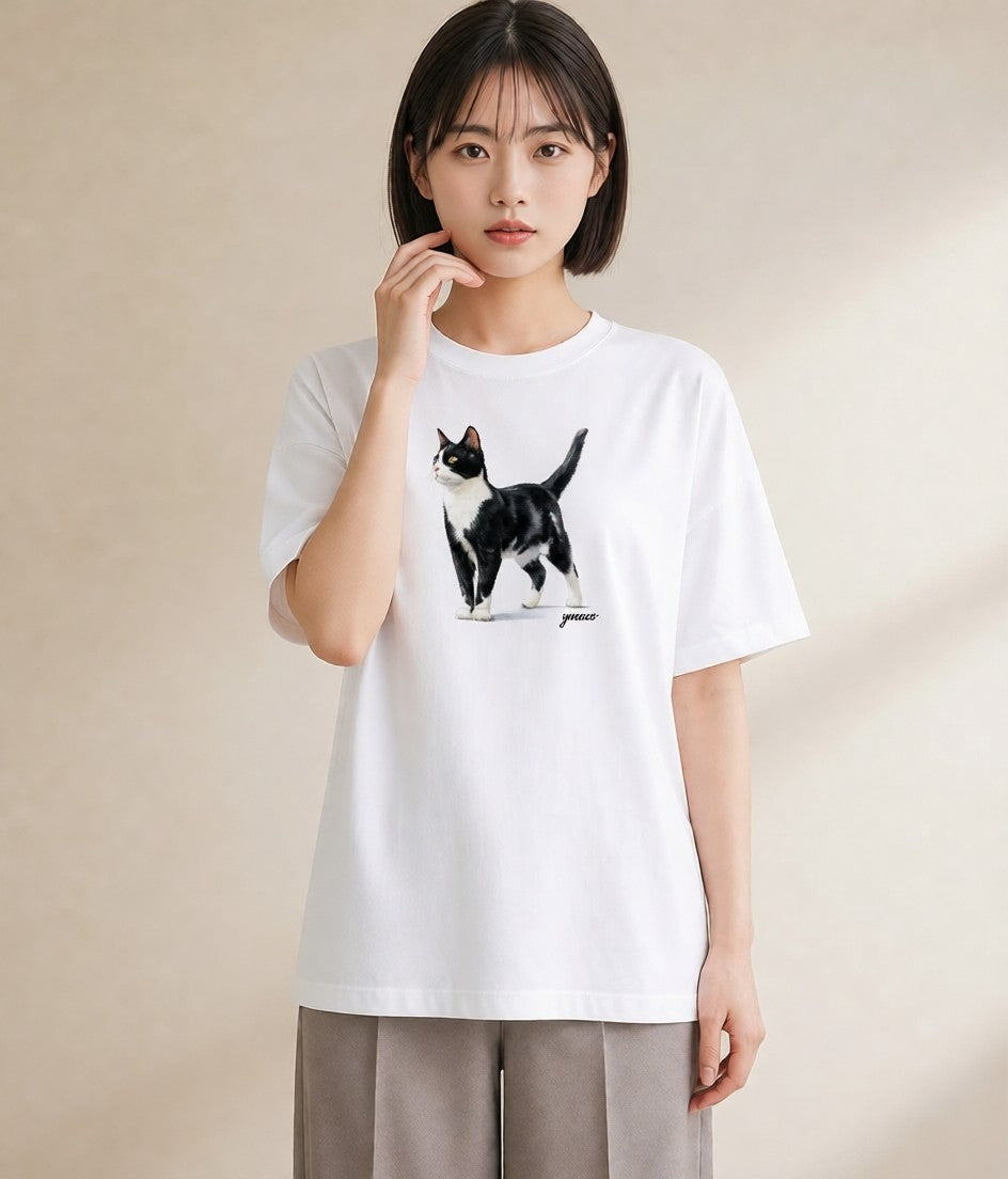 半袖Tシャツ レディース 愛猫 猫 ねこ イラスト カフェコーデ 旅行 母娘コーデ 白T YMAZO