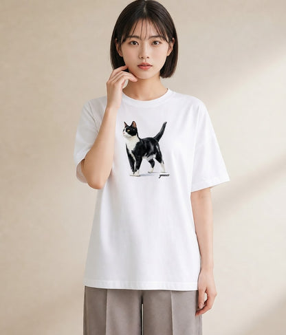 半袖Tシャツ レディース 愛猫 猫 ねこ イラスト カフェコーデ 旅行 母娘コーデ 白T YMAZO