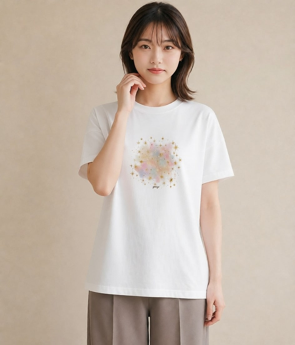 半袖Tシャツ レディース 星空 宇宙 イラスト 淡色 おしゃれギフト 社会人 白T YMAZO