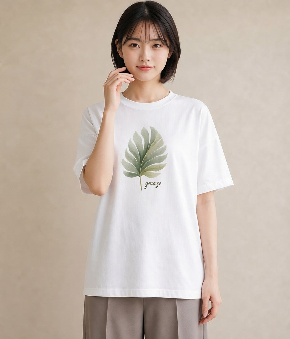 プリントTシャツ レディース 苔 植物 ボタニカル イラスト きれいめカジュアル デイリーウェア 休日 白T YMAZO