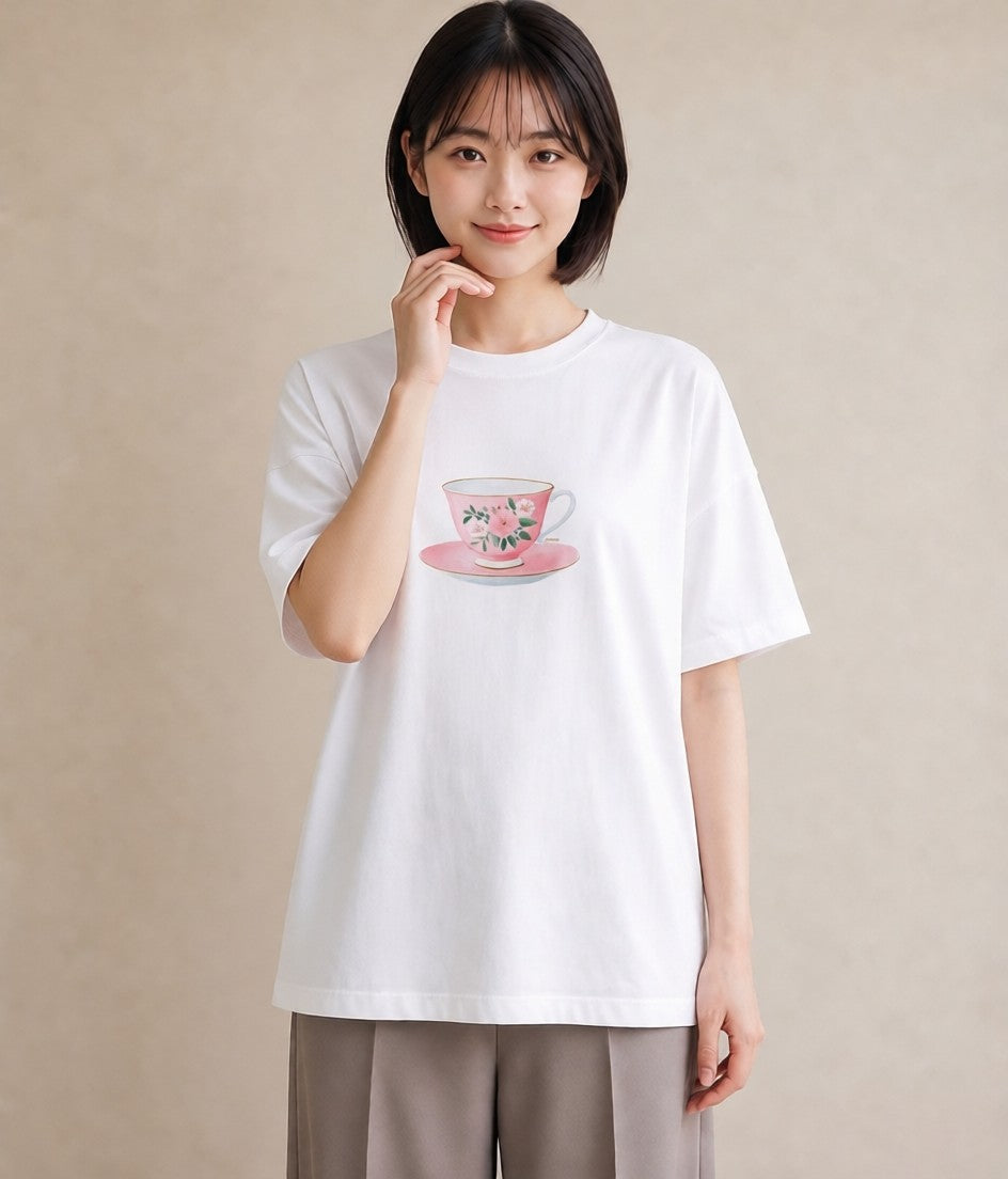 デザインTシャツ レディース ハーブティー 食べ物 フード イラスト ガーリー 姉妹 送別ギフト 白T YMAZO