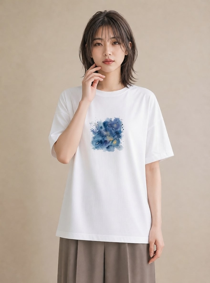 プリントTシャツ レディース 獅子座 星空 宇宙 イラスト ポップ カフェ巡り 女子会 白T YMAZO