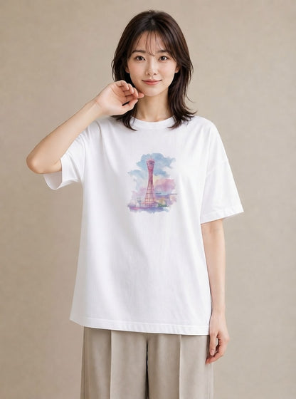 デザインTシャツ レディース 灯台 霧 海 ナチュラル アンティーク イラスト こなれ感 部屋着 女性向けギフト 白T YMAZO
