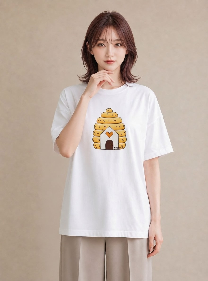 デザインTシャツ レディース はちみつ 食べ物 フード イラスト 手描き風 友達ギフト 部屋着 白T YMAZO