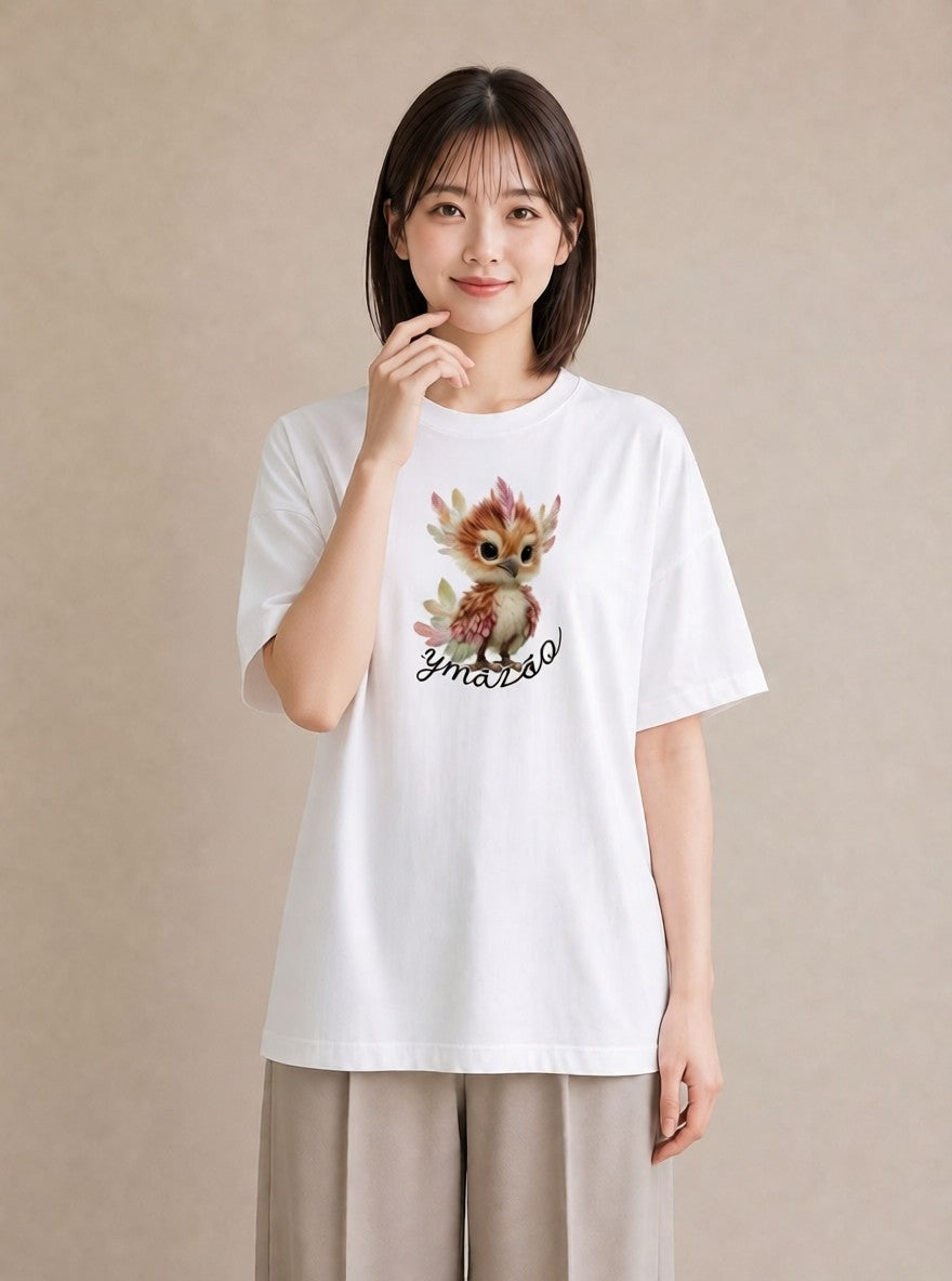 グラフィックTシャツ レディース フクロウ 動物 アニマル イラスト 可愛い 散歩 お出かけ 白T YMAZO