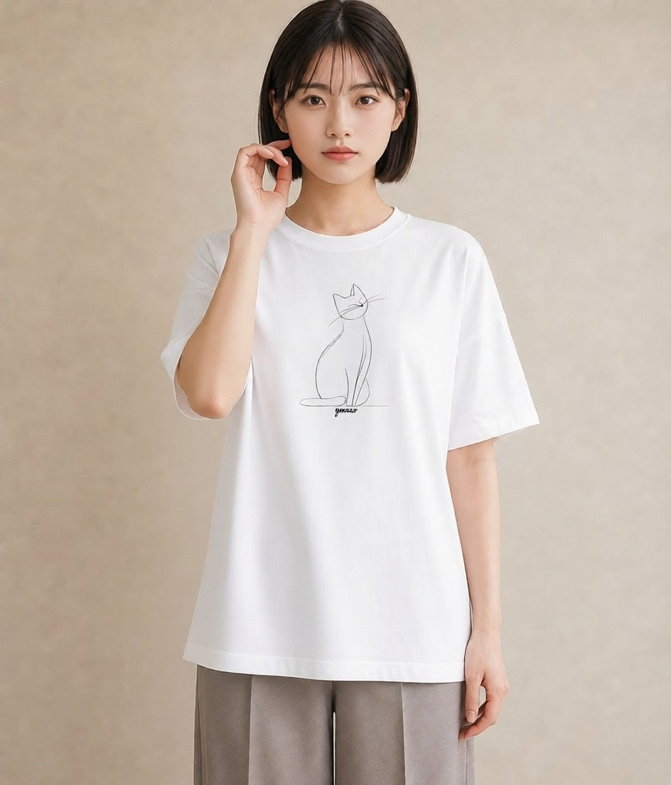 グラフィックTシャツ レディース 猫 ねこ ネコ イラスト ユニーク 秋コーデ おしゃれギフト 白T YMAZO