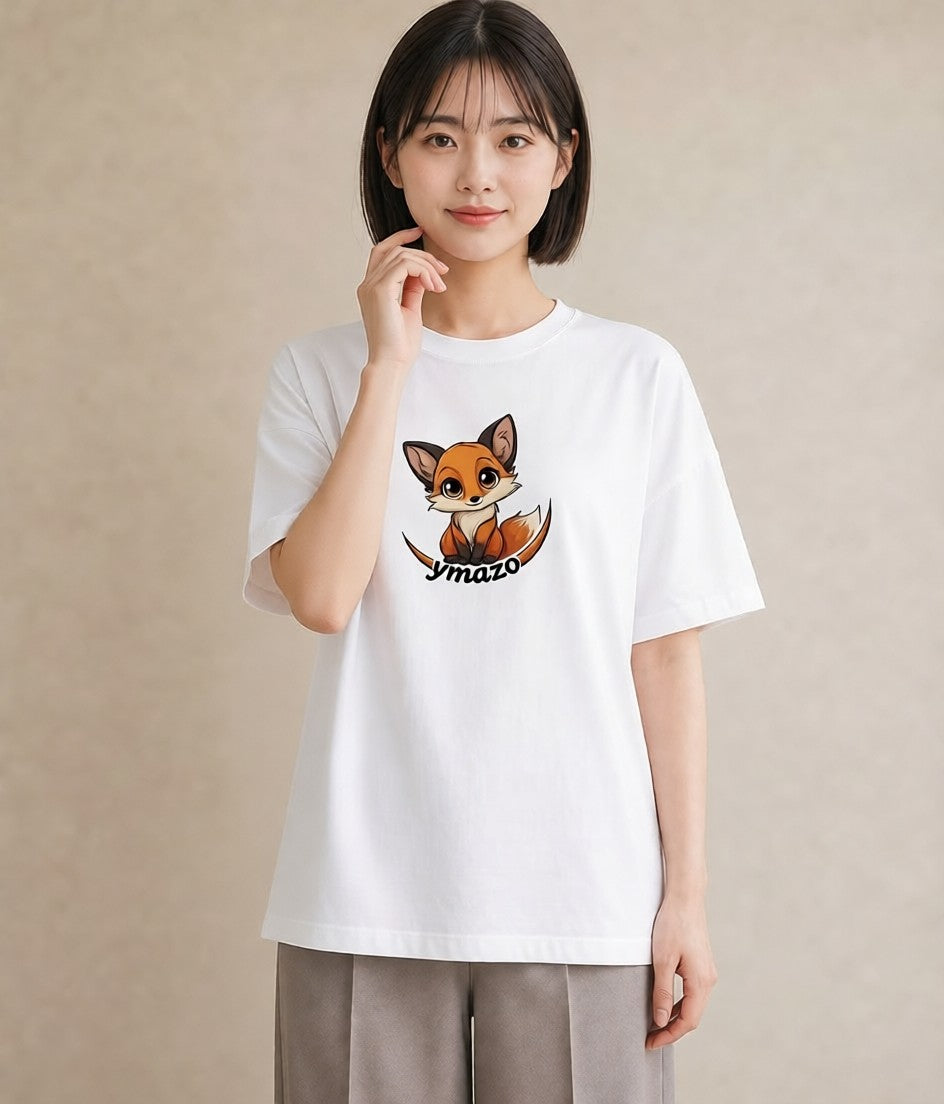 プリントTシャツ レディース きつね 動物 アニマル イラスト カジュアル 買い物 夏コーデ 白T YMAZO