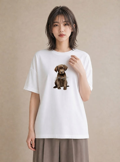 Tシャツ レディース 子犬 犬 いぬ イラスト ポップ ビーチ デイリーウェア 白T YMAZO