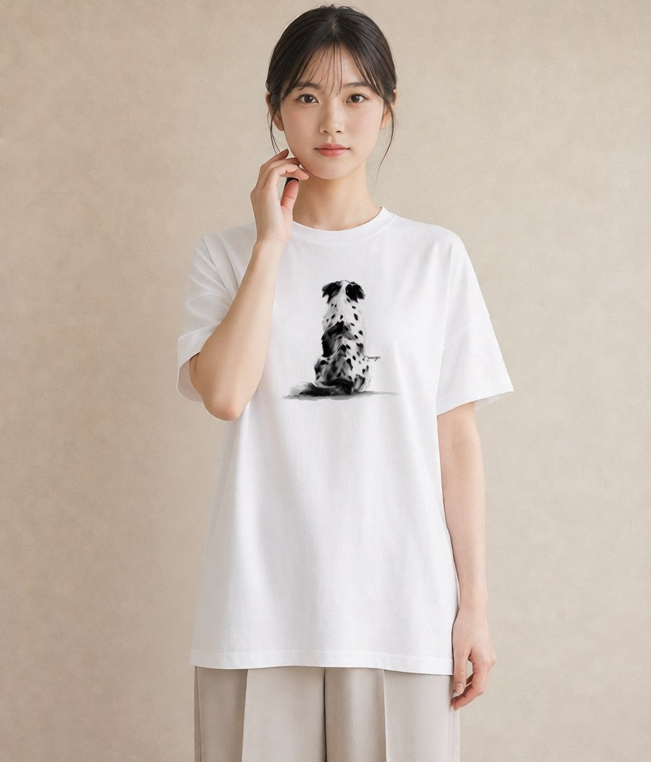 Tシャツ レディース ボーダーコリー 犬 いぬ イラスト 線画 クリスマス 旅行 白T YMAZO