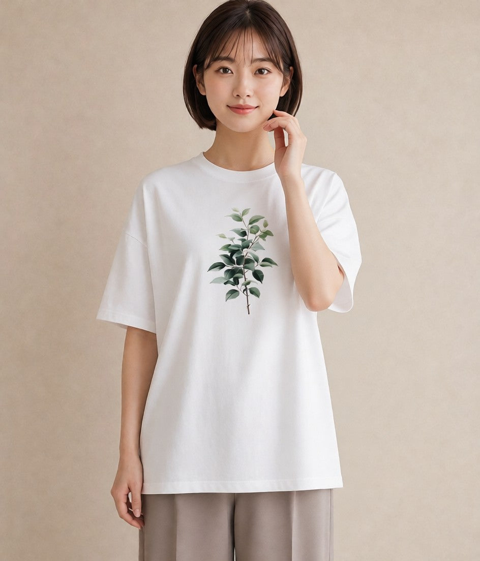 デザインTシャツ レディース ボタニカル 植物 イラスト 線画 お出かけ 普段着 白T YMAZO