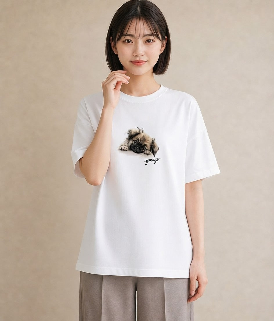 プリントTシャツ レディース 狆 犬 いぬ イラスト お洒落 姉妹 送別ギフト 白T YMAZO