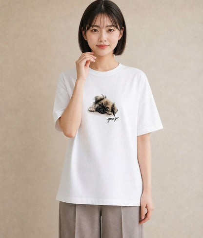 プリントTシャツ レディース 狆 犬 いぬ イラスト お洒落 姉妹 送別ギフト 白T YMAZO