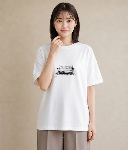 グラフィックTシャツ レディース 雨上がりのベンチ ベンチ ナチュラル アンティーク イラスト 北欧風 母娘コーデ 自分用 白T YMAZO