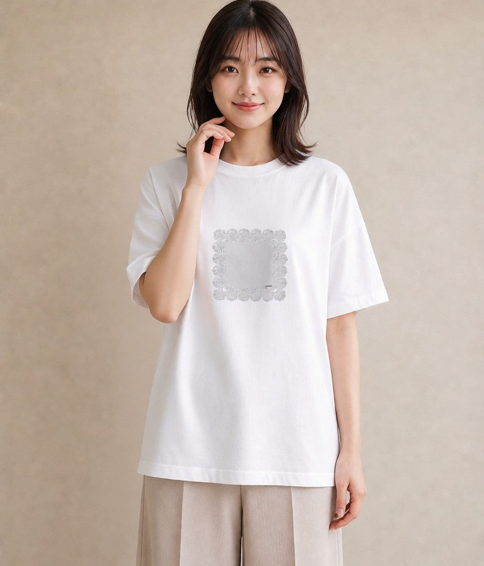 デザインTシャツ レディース レースハンカチ レース ハンカチ ナチュラル アンティーク イラスト お出かけ 普段着 白T YMAZO