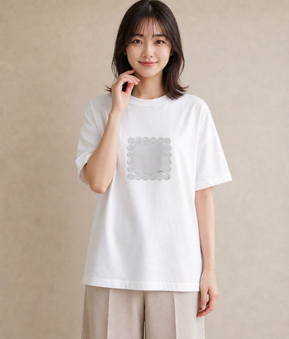 デザインTシャツ レディース レースハンカチ レース ハンカチ ナチュラル アンティーク イラスト お出かけ 普段着 白T YMAZO