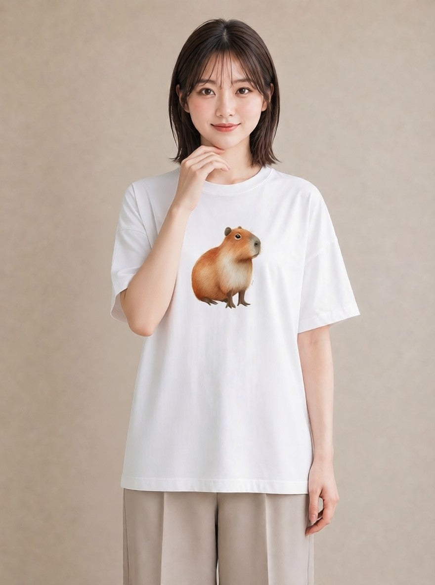 プリントTシャツ レディース ハムスター ペット 動物 イラスト 通勤 在宅 白T YMAZO