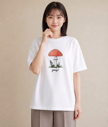 Tシャツ レディース きのこ 植物 ボタニカル イラスト カフェ巡り 女子会 白T YMAZO