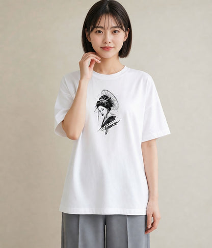 プリントTシャツ レディース 扇子 そよ風 ナチュラル アンティーク イラスト こなれ感 在宅 公園 白T YMAZO