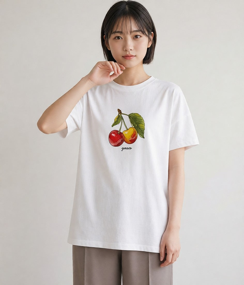 グラフィックTシャツ レディース さくらんぼ チェリー 食べ物 フード イラスト カフェ巡り 女子会 白T YMAZO