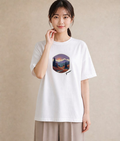 Tシャツ レディース 山 星空 宇宙 イラスト フェミニン 母娘コーデ 自分用 白T YMAZO