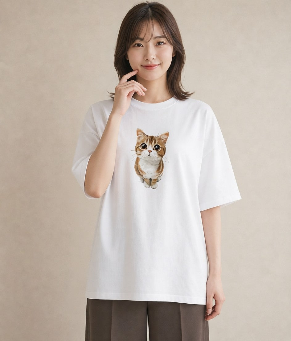 Tシャツ レディース アビシニアン 猫 ねこ イラスト ゆるコーデ 女性向けギフト 散歩 白T YMAZO