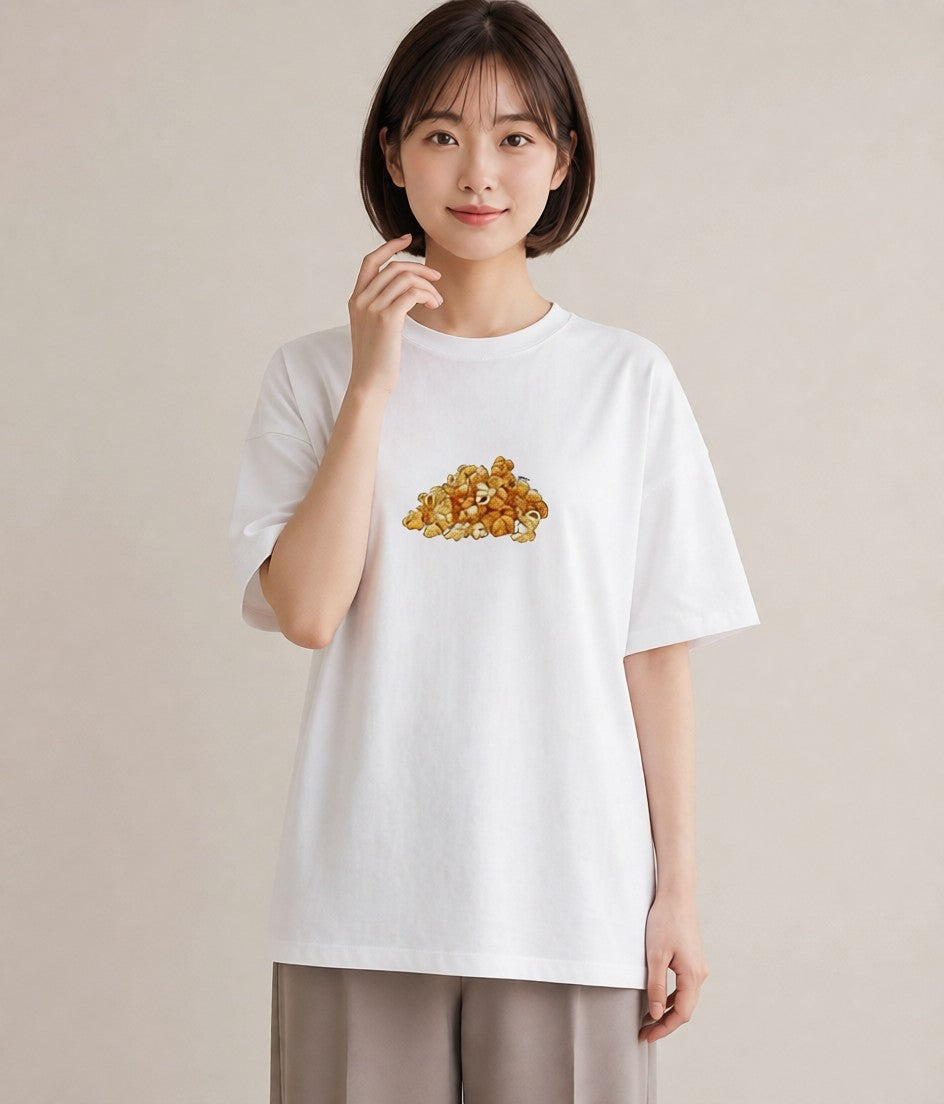 プリントTシャツ レディース ポップコーン 食べ物 フード イラスト 韓国風 旅行 母娘コーデ 白T YMAZO
