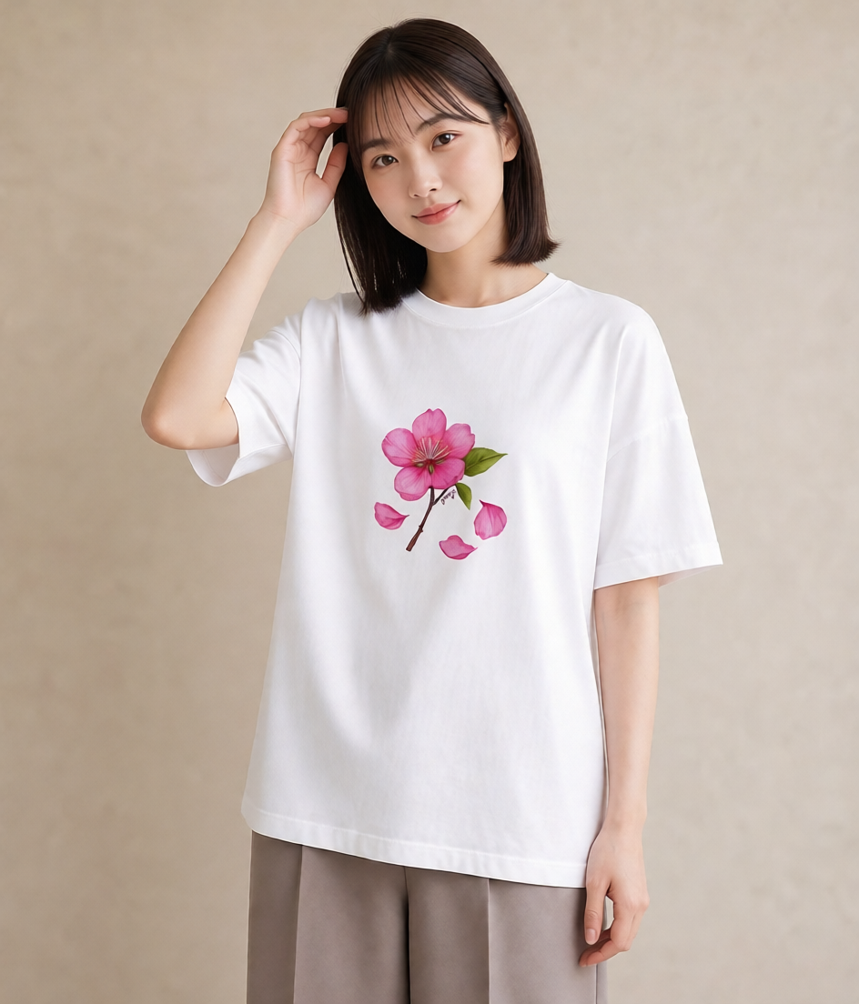 プリントTシャツ レディース 椿 花 花柄 イラスト 手描き風 春コーデ 姉妹 白T YMAZO