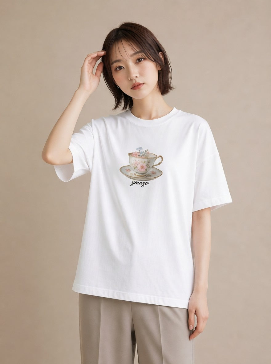 プリントTシャツ レディース 紅茶 食べ物 フード イラスト シンプル 部屋着 女性向けギフト 白T YMAZO