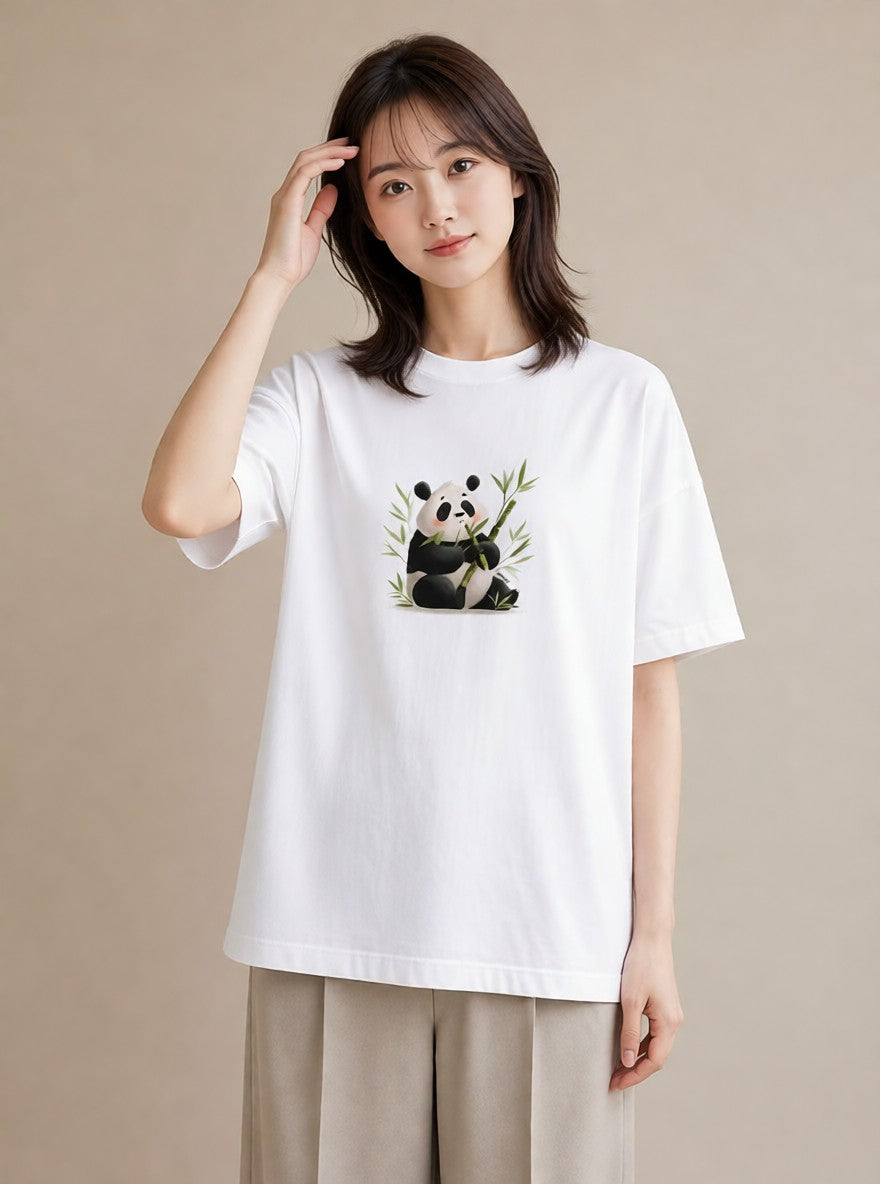 デザインTシャツ レディース パンダ 動物 アニマル イラスト 抜け感 敬老の日 ホワイトデー 白T YMAZO