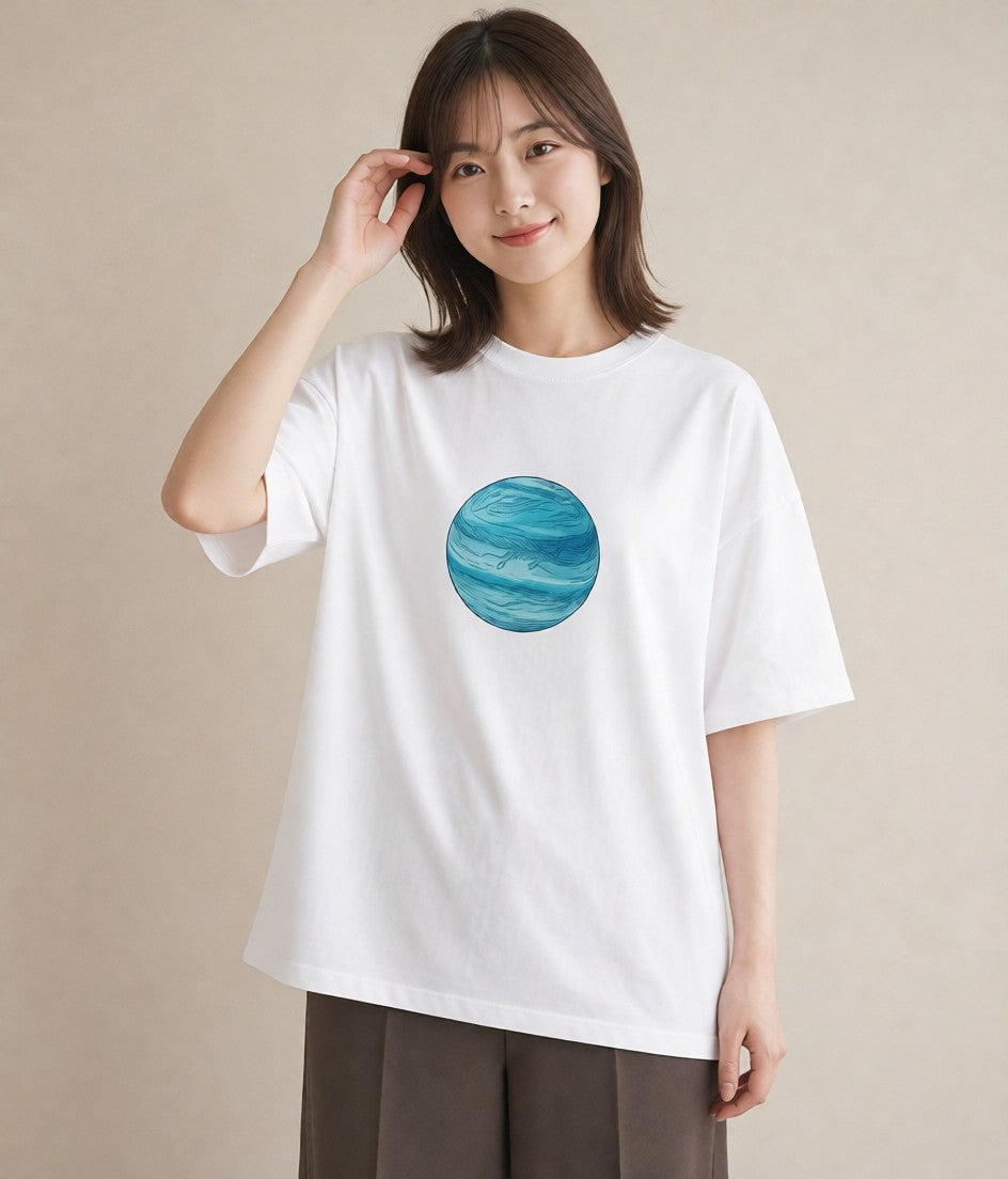 半袖Tシャツ レディース 土星 星空 宇宙 イラスト モード 夏コーデ 通学 白T YMAZO